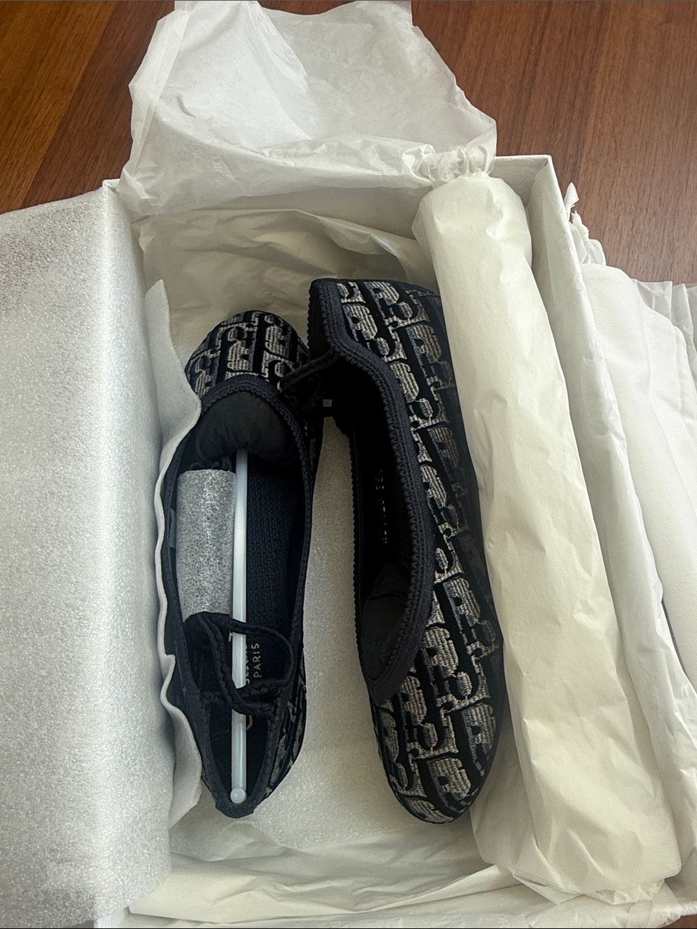Dior Black & Gray Monogram Lace Up Ballet Flats Poeme